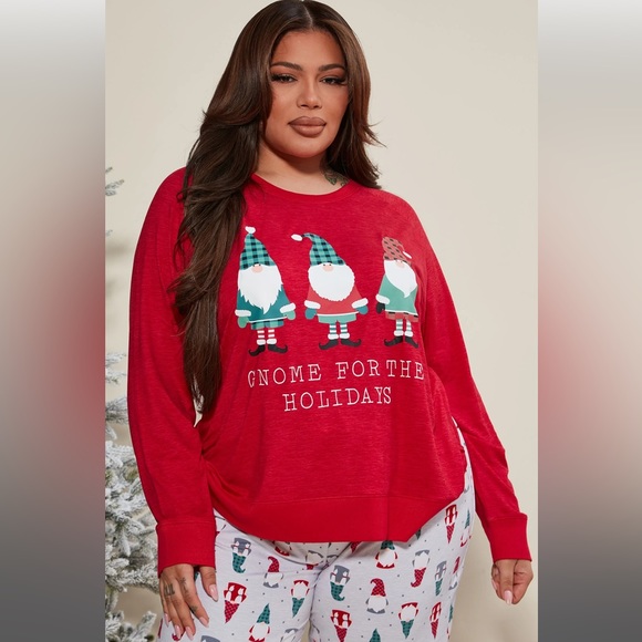 Gnome Fam Holiday PJ Set - Red/combo - Picture 1 of 10